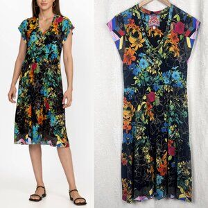 Johnny Was Nero Sequence Tiered Tea Length Dress stretch jersey multi print